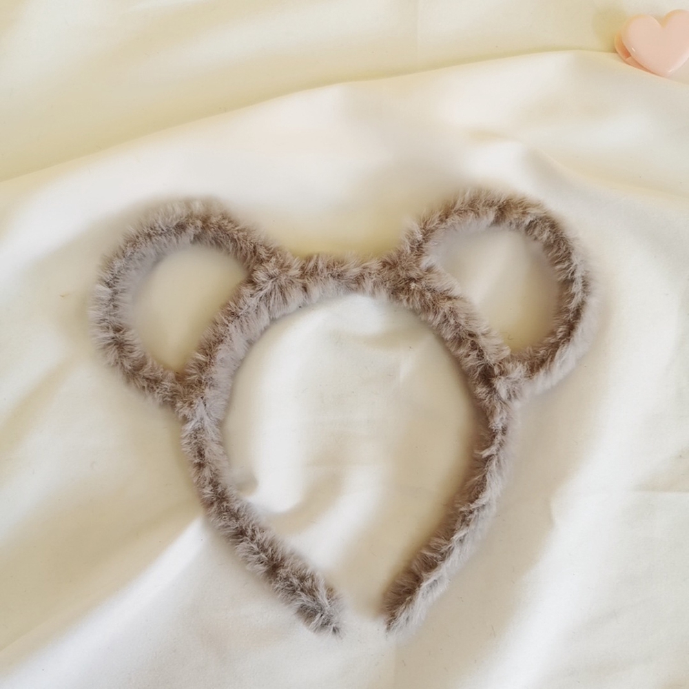 Băng Đô Cài Tóc Thiết Kế Tai Thỏ Phối Lông Xinh Xắn Cho Bé Gái