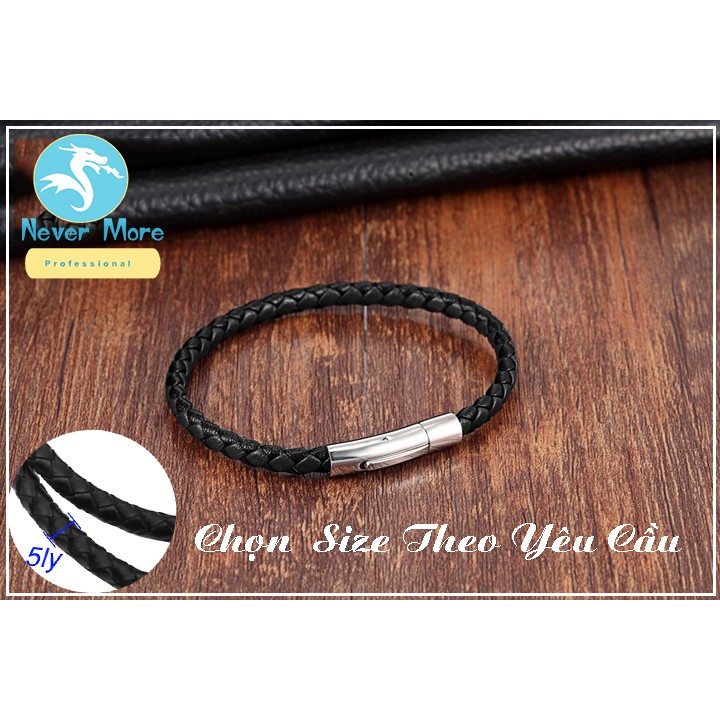 Vòng tay dây da cao cấp khóa inox vip - nhiều size - chọn size theo yêu cầu