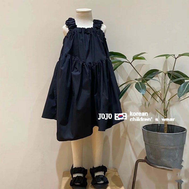 Đầm Cotton Màu Đen Phong Cách Hàn Quốc / Nhật Bản / Hàn Quốc Thời Trang Mùa Hè 2022 Xinh Xắn Cho Bé Gái