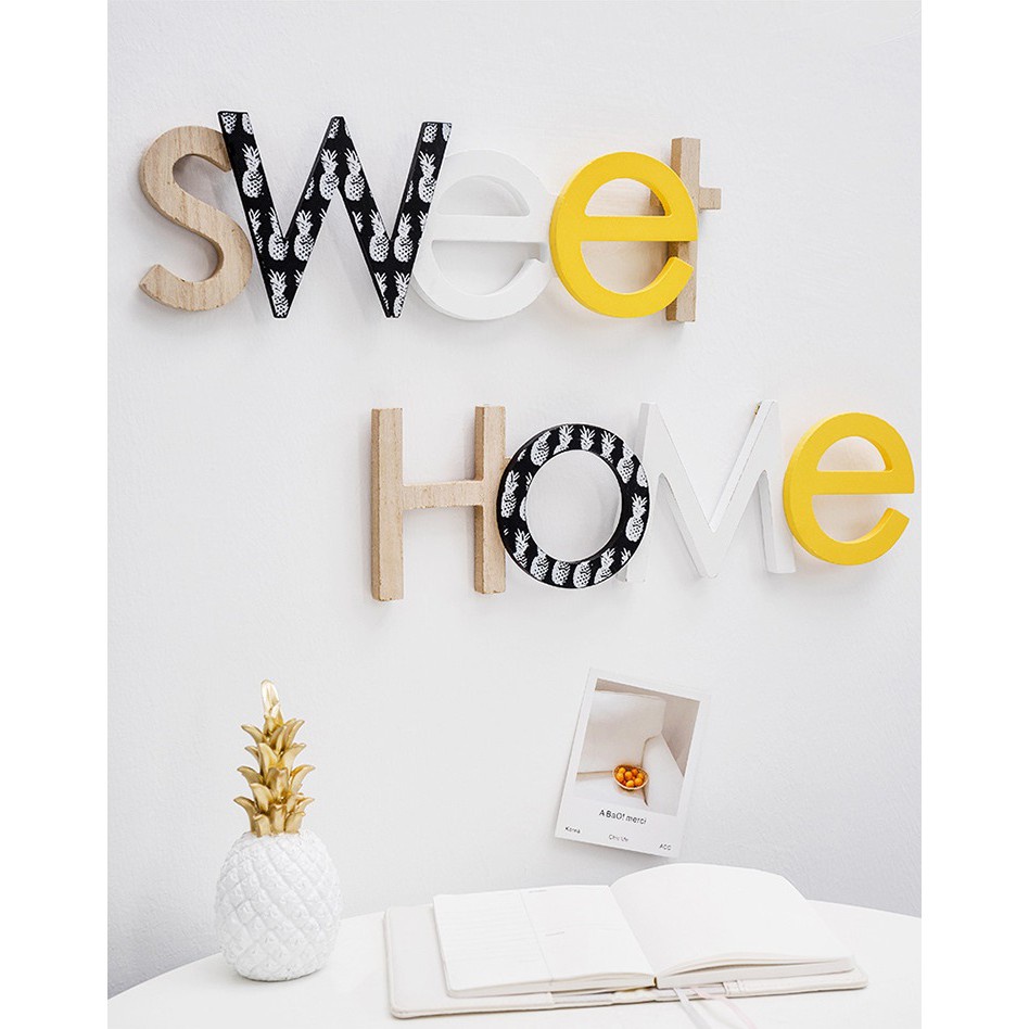 Chữ Gỗ Sweet Home in họa tiết độc đáo trang trí nhà cửa Let's Decor