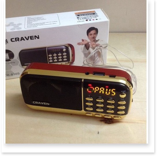 Loa Craven CR-836S , 836S Nghe Nhạc Thẻ Nhớ, USB, FM Chính Hãng Có Đèn PIN, Cắm Tai Nghe