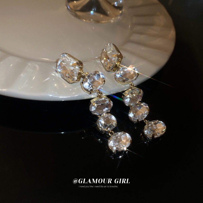 Bông Tai Dáng Dài Phối Tua Rua Mạ Bạc Phong Cách Âu Mỹ Thời Trang