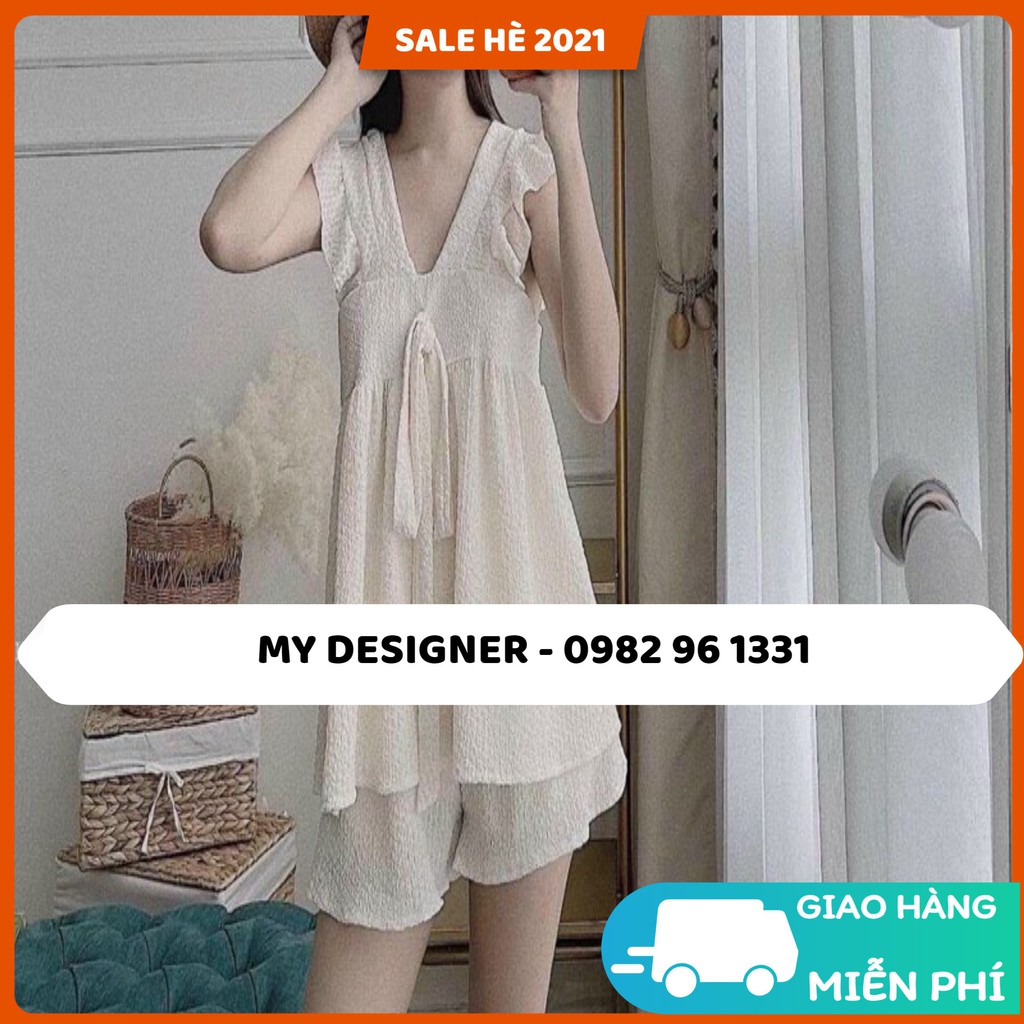 [GIẢM GIÁ 30K] Bộ cánh tiên trắng cổ V, bộ babydoll trắng, set đồ mặc nhà, set đồ đi chơi, miễn phí giao hàng