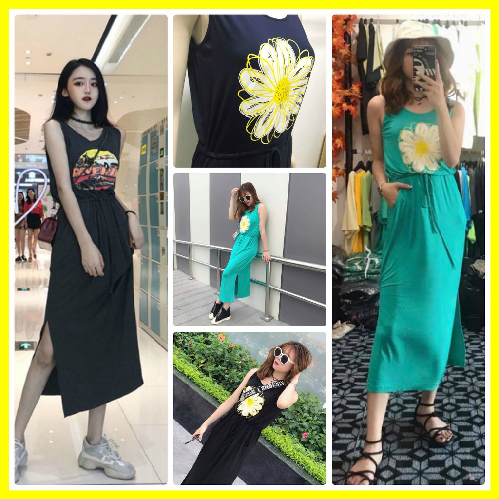 Đầm thun nữ dáng dài hình hoa cúc