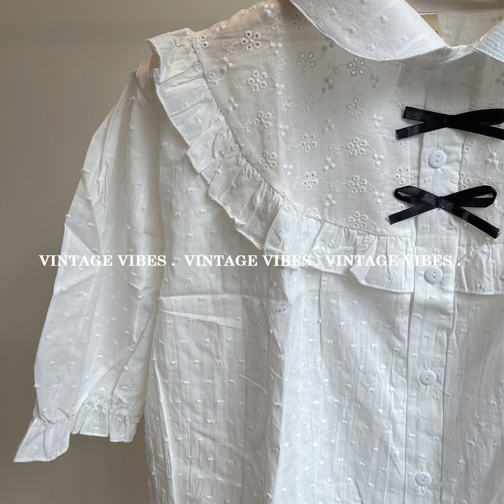 Áo babydoll cổ sen tay phồng phối nơ tiểu thư (hàng QC) - Ảnh thật | BigBuy360 - bigbuy360.vn