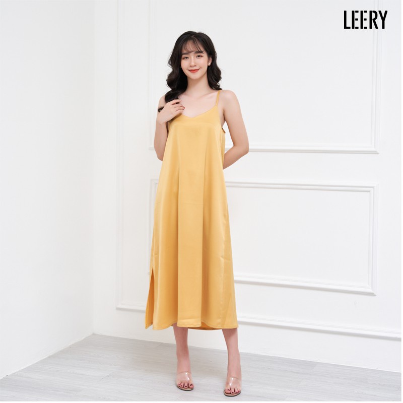 Váy lụa 2 dây satin dáng dài dịu dàng mặc đi chơi váy ngủ đẹp chống nhăn Leery V2D-01