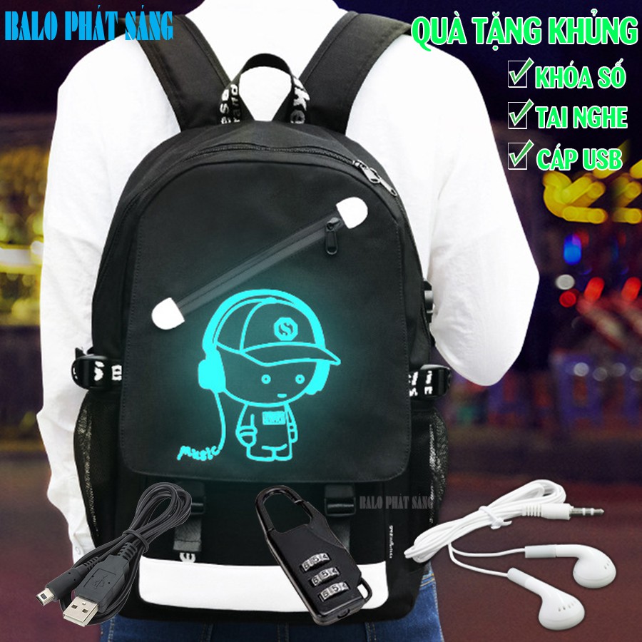 Balo nam nữ đi học thời trang phát sáng TẶNG (Cáp USB+Khóa số+Tainghe) - Cặp đi học HOT nhất 2021