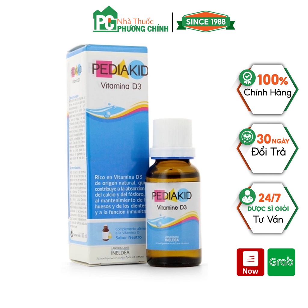 Vitamin D Cho Bé Pediakid Vitamin D3 - Tăng Cường Hấp Thu Canxi, Phòng Chống Còi Xương Và Tăng Sức Đề Kháng (Chai 20ml)