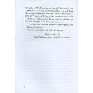 Sách - Luật Đầu Tư Hiện Hành (Luật Năm 2014, Sửa Đổi, Bổ Sung Năm 2016, 2017) (Song Ngữ Việt - Anh)