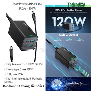Sạc 4 cổng ravpower 120w 2c2a gan tech rp pc146