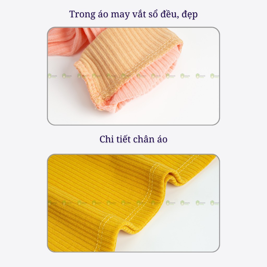 Đồ Bộ Bé Trai, Bé Gái Minky Mom Vải Len Gân Cạp Cao Dày Ấm Phối Viền Pastel, Bộ Dài Tay Cho Bé Mặc Nhà Thu Đông MKM24