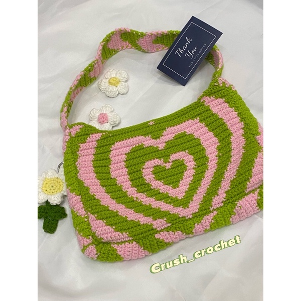 TÚI LEN HOẠ TIẾT TRÁI TIM TRENDY. TÚI HANDMADE