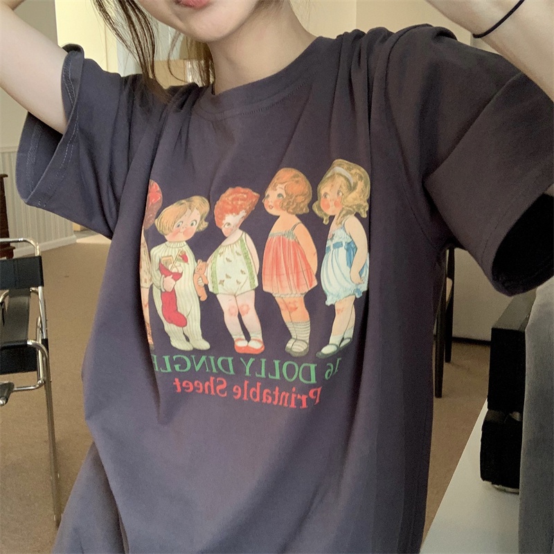 NRVP Áo thun nữ ngắn tay in chữ phong cách Hàn Quốc