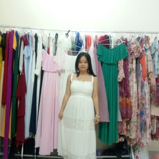 Đầm maxi trắng phối ren