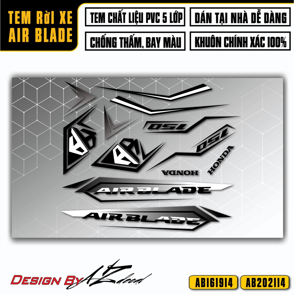 Tem Airblade Mẫu Logo AB Cách Điệu | AB14 | Chất Liệu Decal PVC Cao Cấp Chống Nước, Chống Bay Màu