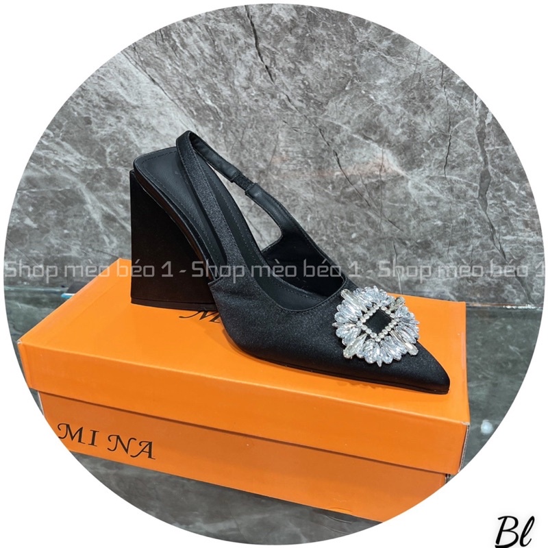 Sandal mũi nhọn mặt đá gót trụ loe fullbox hàng quảng châu cao cấp