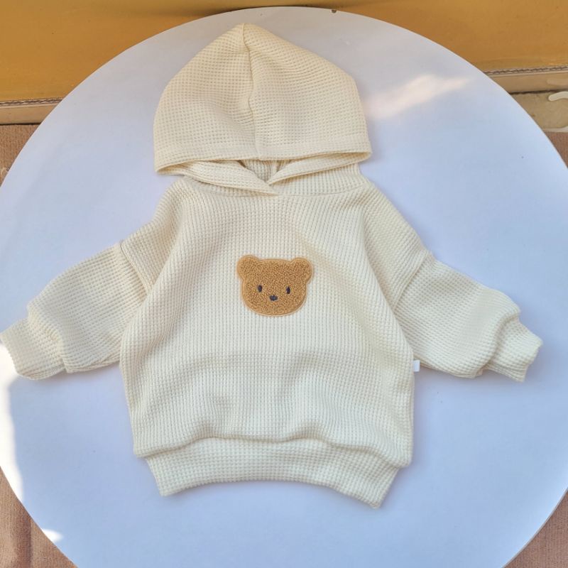 Áo hoodie thêu gấu cho bé chất cotton Waffle Hàn