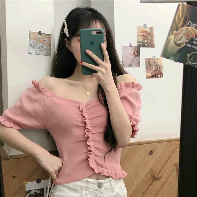 Áo Dệt Kim Tay Ngắn Cổ Chữ V Phong Cách Hàn Quốc Cho Nữ | BigBuy360 - bigbuy360.vn