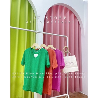 ÁO THUN CỔ TIM DÁNG BASIC CHẤT THUN COTTON XỚ GỖ NHIỀU MÀU