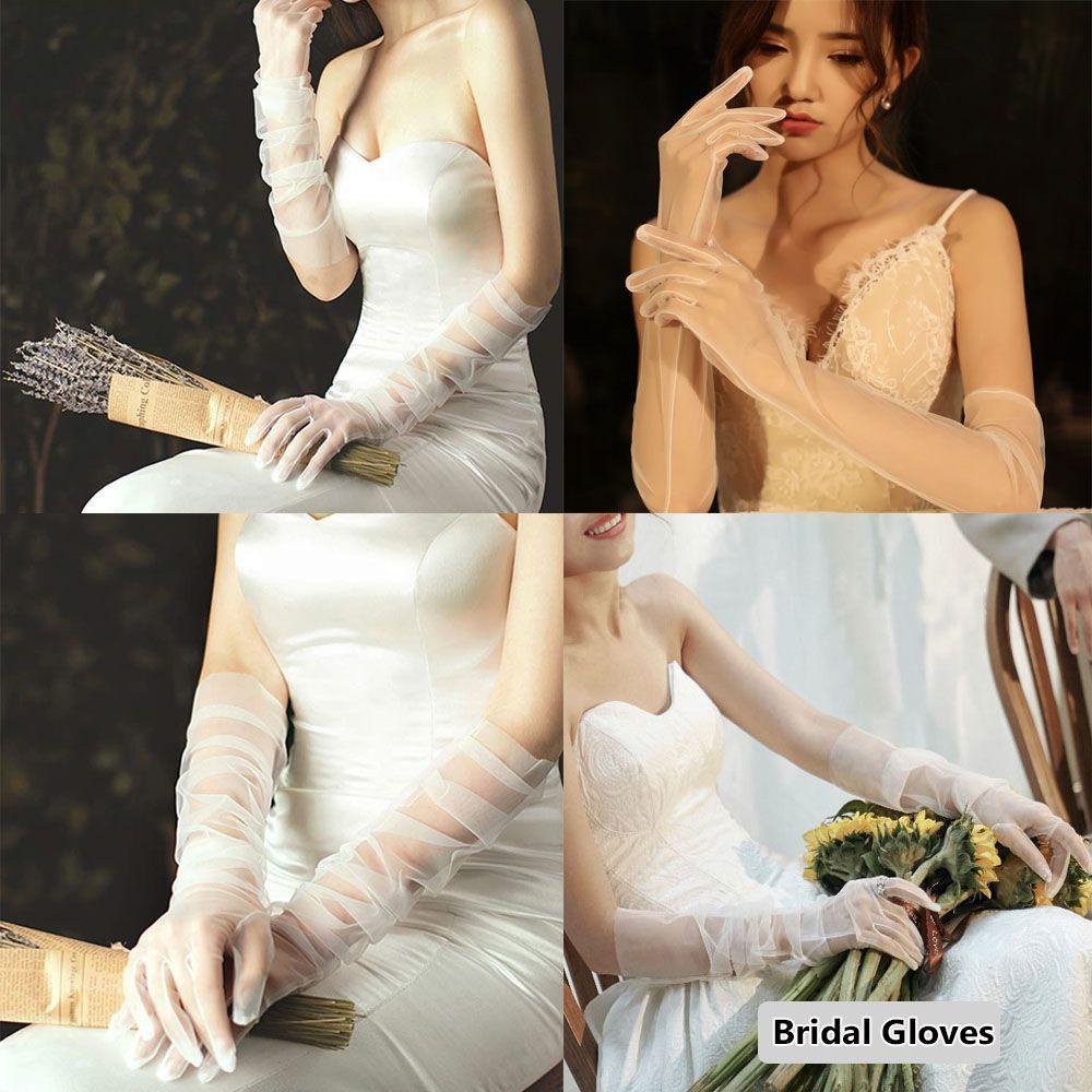 LUOL 1 Pair Tulle Gloves Long Finger Clothing Accessories Ultra Thin Bridal Gown Mittens