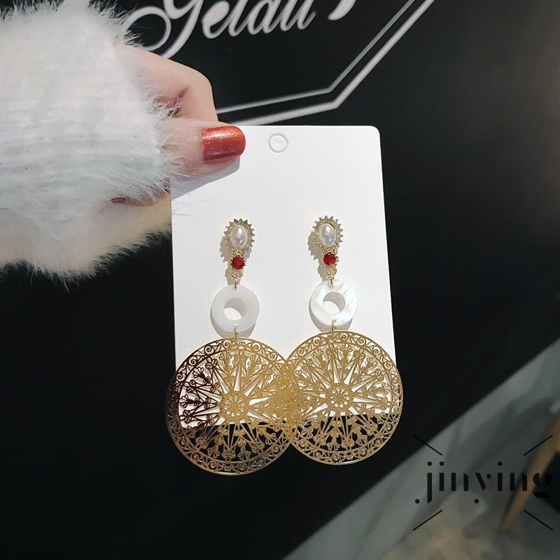 GETNOIVAS Bông tai nữ bản to thả mặt phụ kiện cá tính thời trang