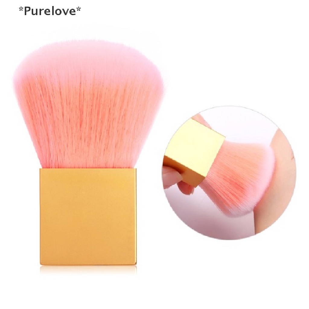 [[Purelove]] Nail Cleaning Dust Brush Square Gold Metal Handle Nail Art Care Manicure Pedicur [Hot Sell]