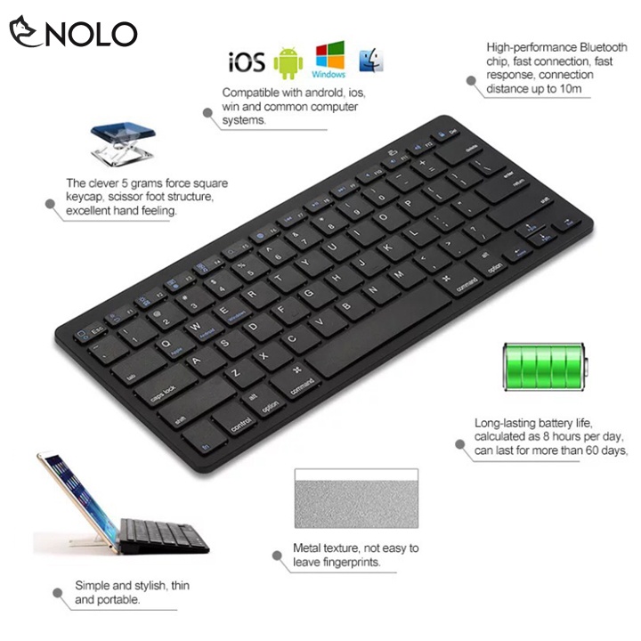 Bàn Phím Keyboard Mini Không Dây Bluetooth 3.0 Model KB3001 78 Phím Lệnh Phù Hợp Cho Windows Mac Android IOS