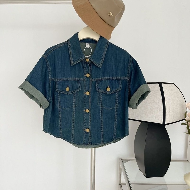 Áo Sơ Mi Denim Tay Ngắn Dáng Rộng Phong Cách Chic Hồng Kông Thời Trang Hè 2022 Cá Tính Cho Nữ
