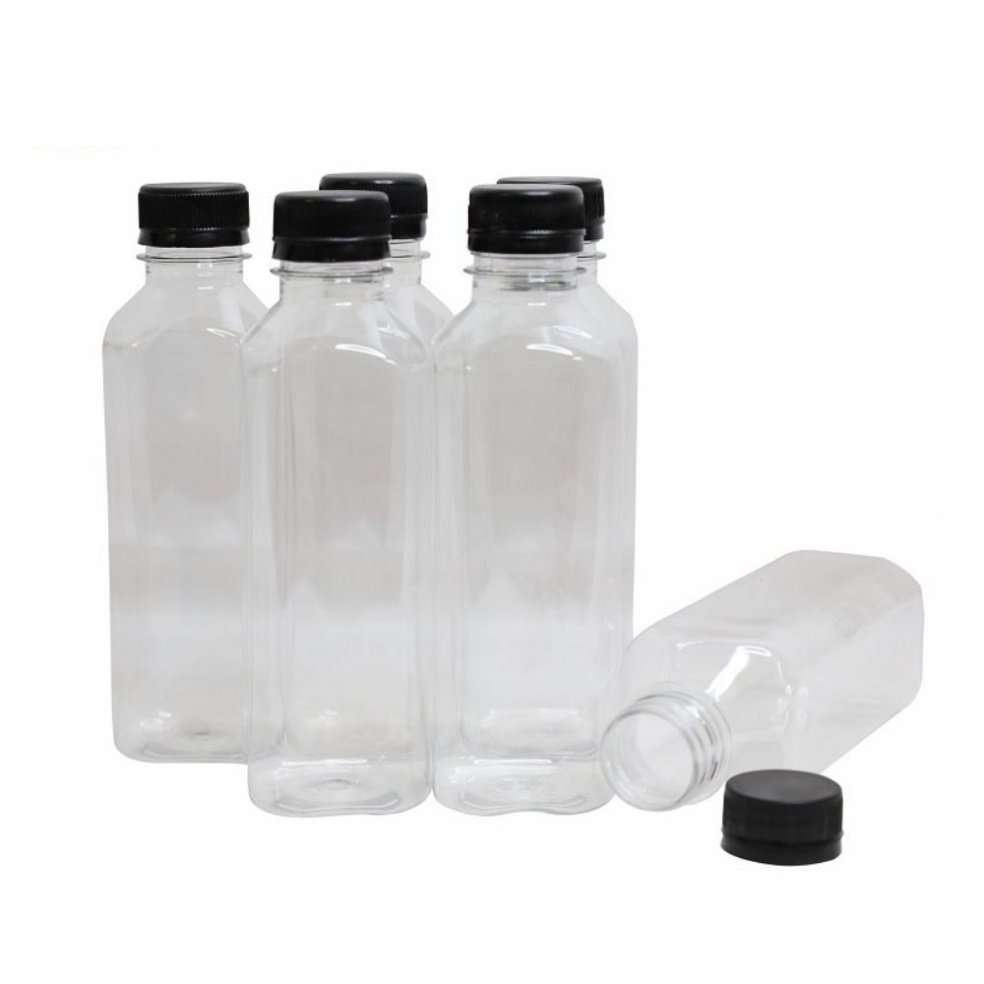 set 10 chai nhựa vuông nắp đen, nhựa PP cao cấp dung tích 330ml
