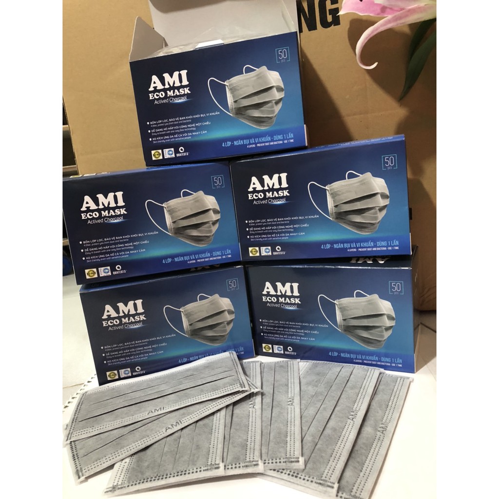 Sỉ 1 thùng kt 50 Hộp Khẩu Trang Y Tế Ami 4 lớp (50 chiếc/ 1 hộp)
