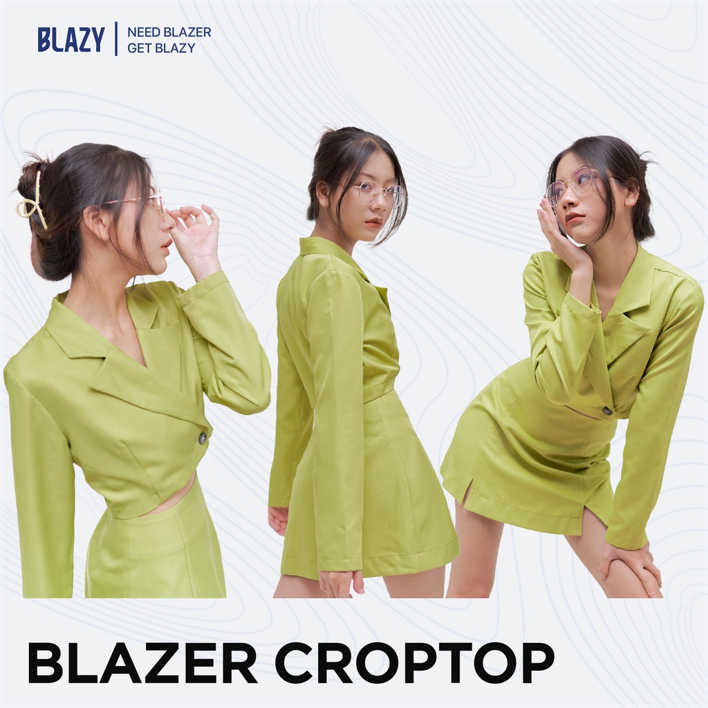 Set Áo Blazer Nữ Croptop Dài Tay Kèm Chân Váy BLAZY - Màu Đen/ Xanh Chất Kaki Dày Dặn, Chống Nhăn, Phong Cách Hàn Quốc