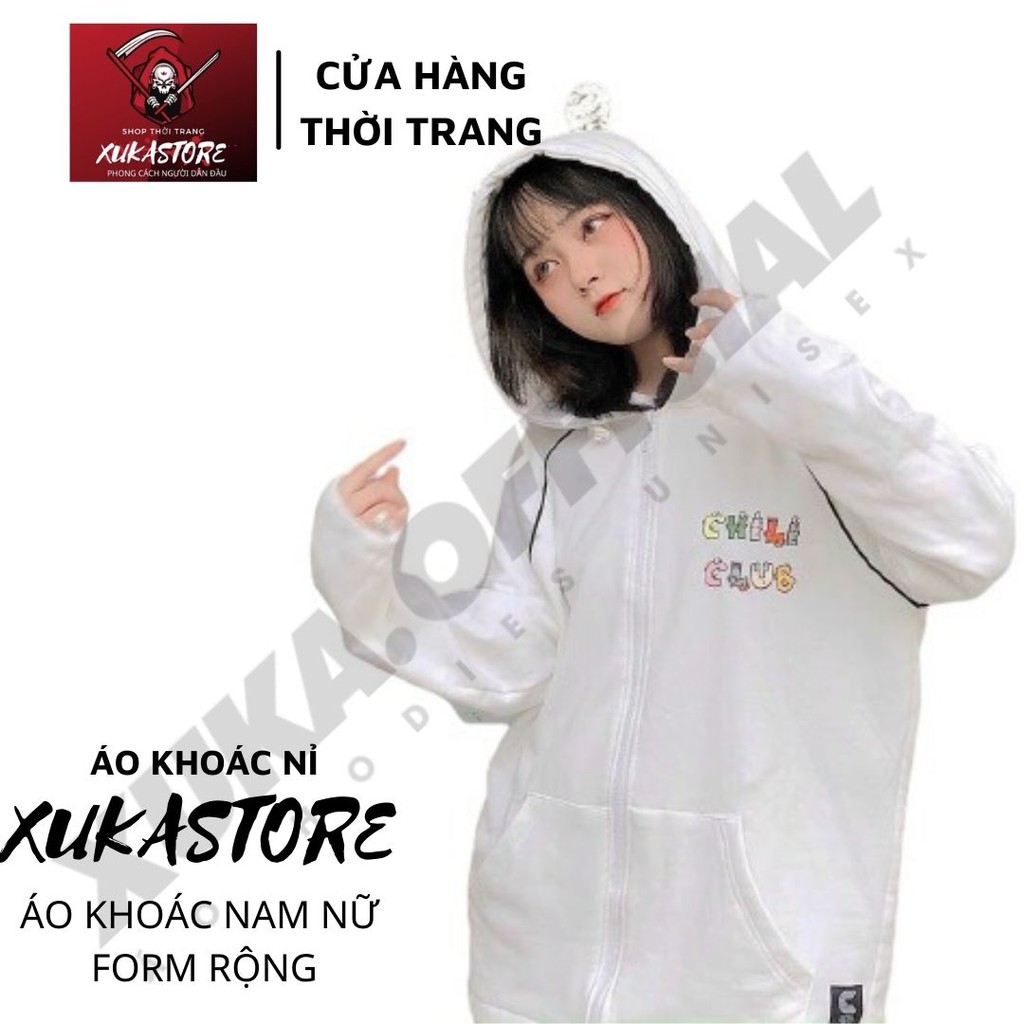 Áo khoác hoodie XUKA SHOP Chống Nắng Cho nam nữ in hình Chili Club, unisex form rộng có Dây Kéo ulzzang