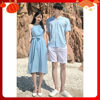 Áo cặp đi biển, chụp cưới đồ đôi thời trang thiết kế nam nữ chất đẹp màu xanh 2020- AV177