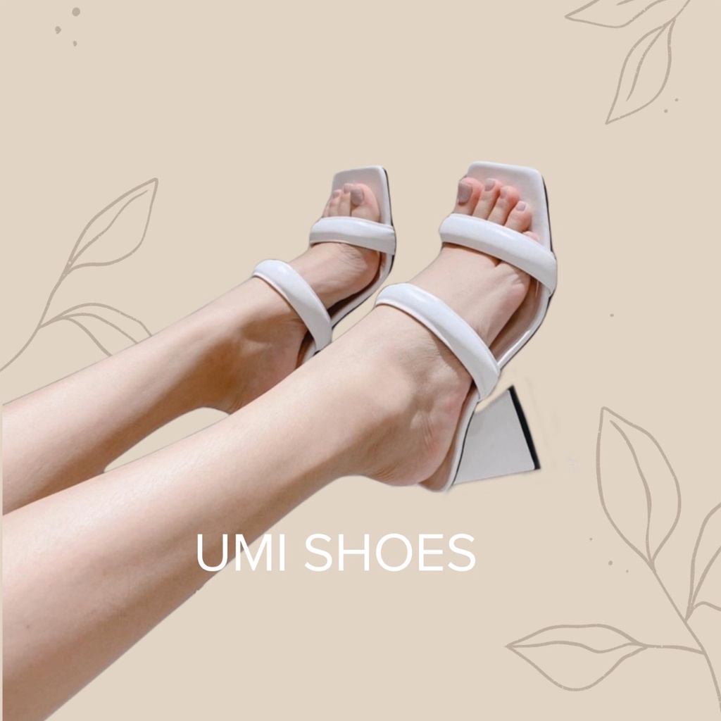 Giày Guốc Cao Gót Tam Giác Hai Quai Ngang Phồng mũi vuông thời trang mới đẹp đi chơi du lịch đi biển trắng/đen