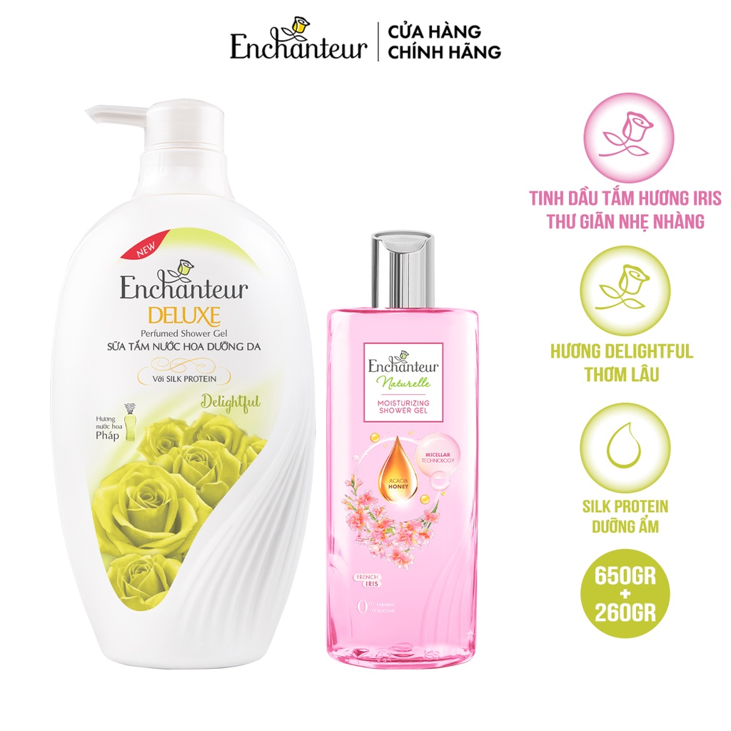 Combo Sữa tắm Enchanteur Naturelle hương hoa Iris 260g + Sữa Tắm Nước Hoa Dưỡng Da Delightful 650G