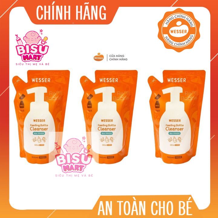 COMBO 3 BỊCH Nước Súc bình sữa, núm vú Bịch Wesser 500ml