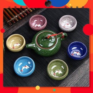 [RE NHAT SHOPEE]  [Đủ Màu] Bộ Ấm Trà Chén Cá 3D - Có Chú Cá Bên Trong Chén