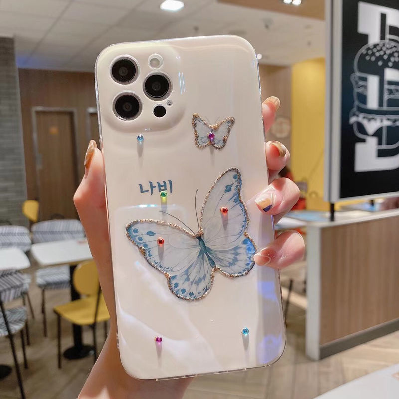 Ốp Điện Thoại Thiết Kế Hình Bướm 3d Màu Xanh Dương Cho iPhone 12 13 11 Pro Max X Xs Max Xr 4124