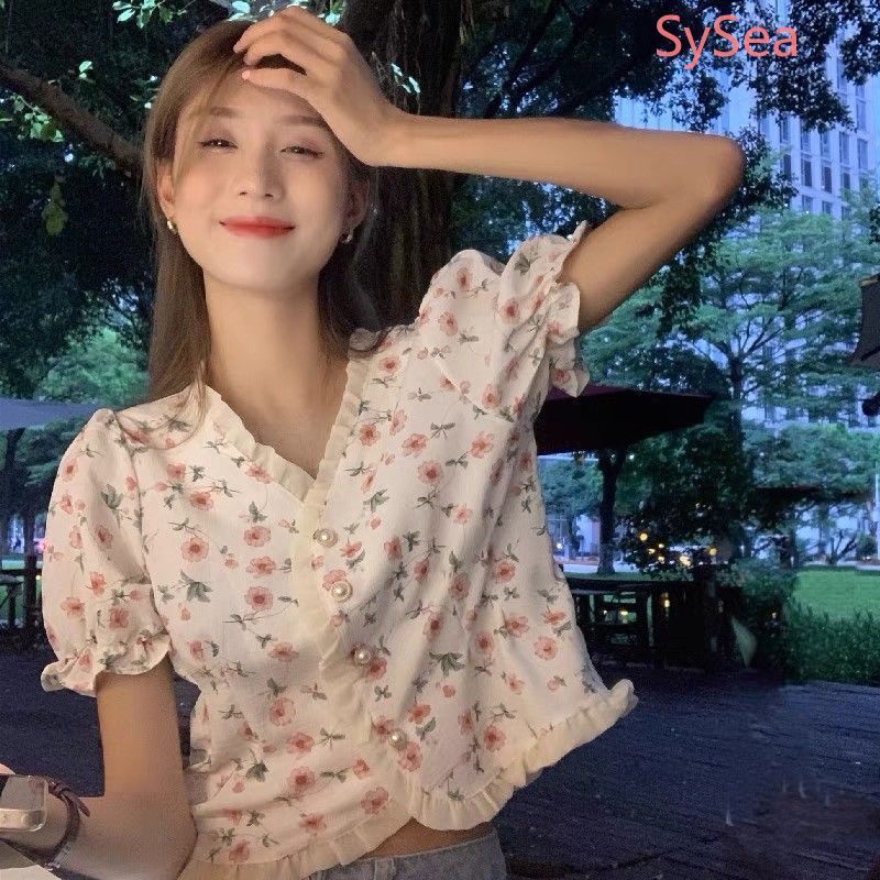 Áo sơ mi dáng rộng tay ngắn cổ chữ V in hoa thời trang mùa hè dành cho nữ