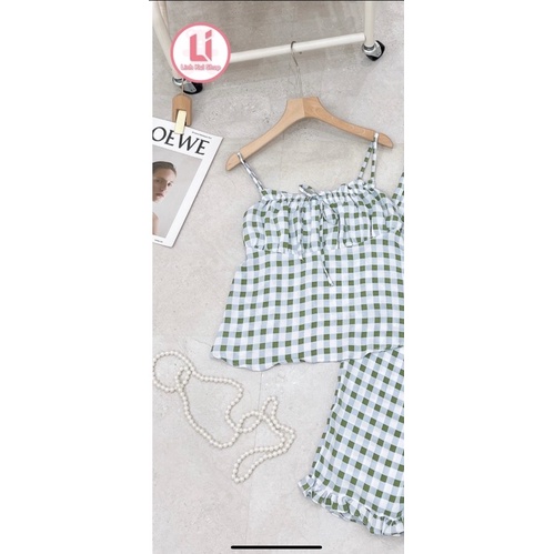Bộ 2 Dây, Bộ Kẻ, Set Kẻ, Set Hai Dây Kẻ Caro, set đẹp, set xinh, bộ đẹp, bộ xinh, bộ dễ thương, bộ quần dài, set ngủ