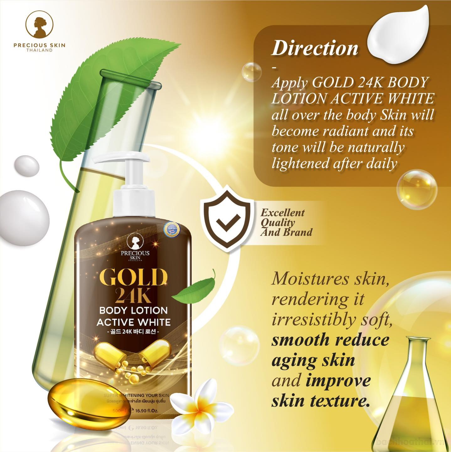 Sữa dưỡng thể ƙích trắŉg da vàng Gold 24K Body Lotion Active White Thái Lan