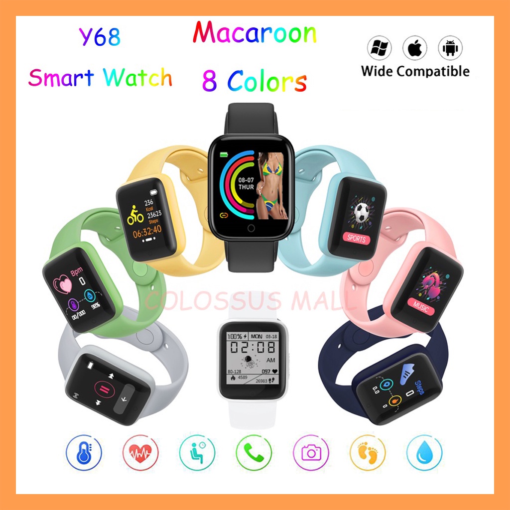 Y68 Smartwatch D20 đồng hồ 8 màu sắc Macaron không thấm nước đồng hồ thông minh