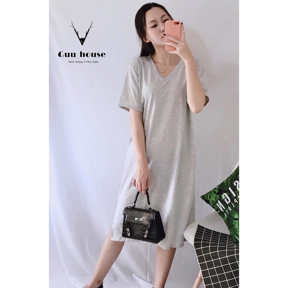 Đầm suông nữ Shynstores - váy xuông cotton trơn cổ tim basic vải đẹp form rộng freeship | BigBuy360 - bigbuy360.vn