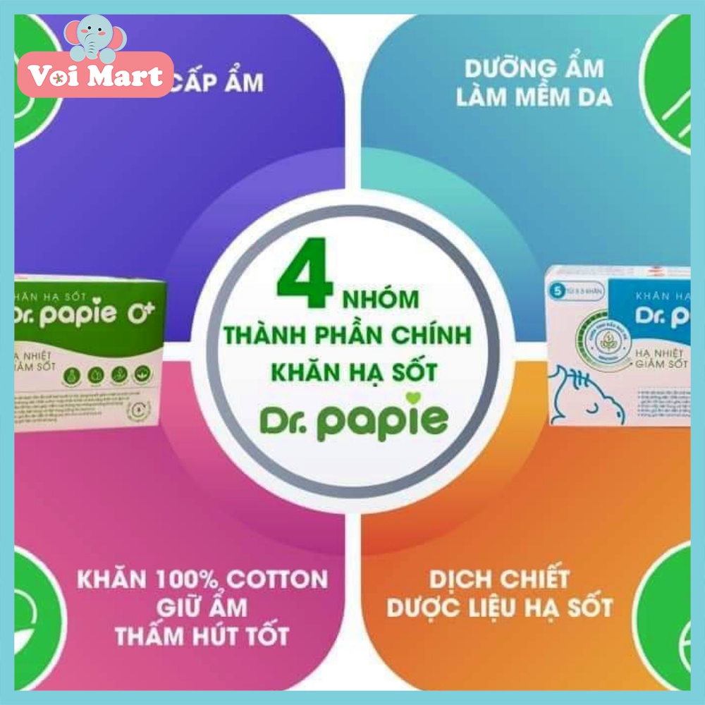 Khăn Lau Hạ Sốt 0+ Dr Papie Cho Bé Hạ Nhiệt Giảm Sốt Ngăn Ngừa Co Giật Hộp 25 Chiếc Chính Hãng