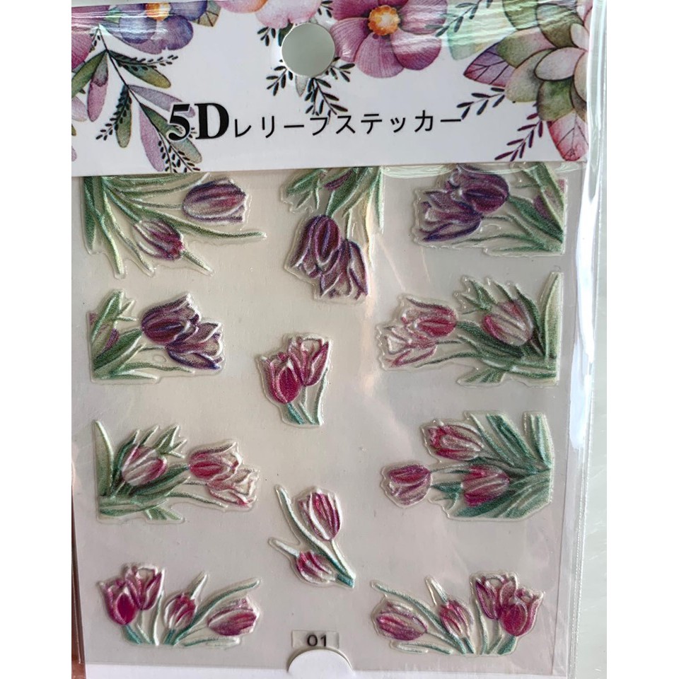 Sticker Hoa Nổi 5D - Đẹp như Vẽ Hoa Nổi Trang Trí Móng -Lẻ 1 Cái
