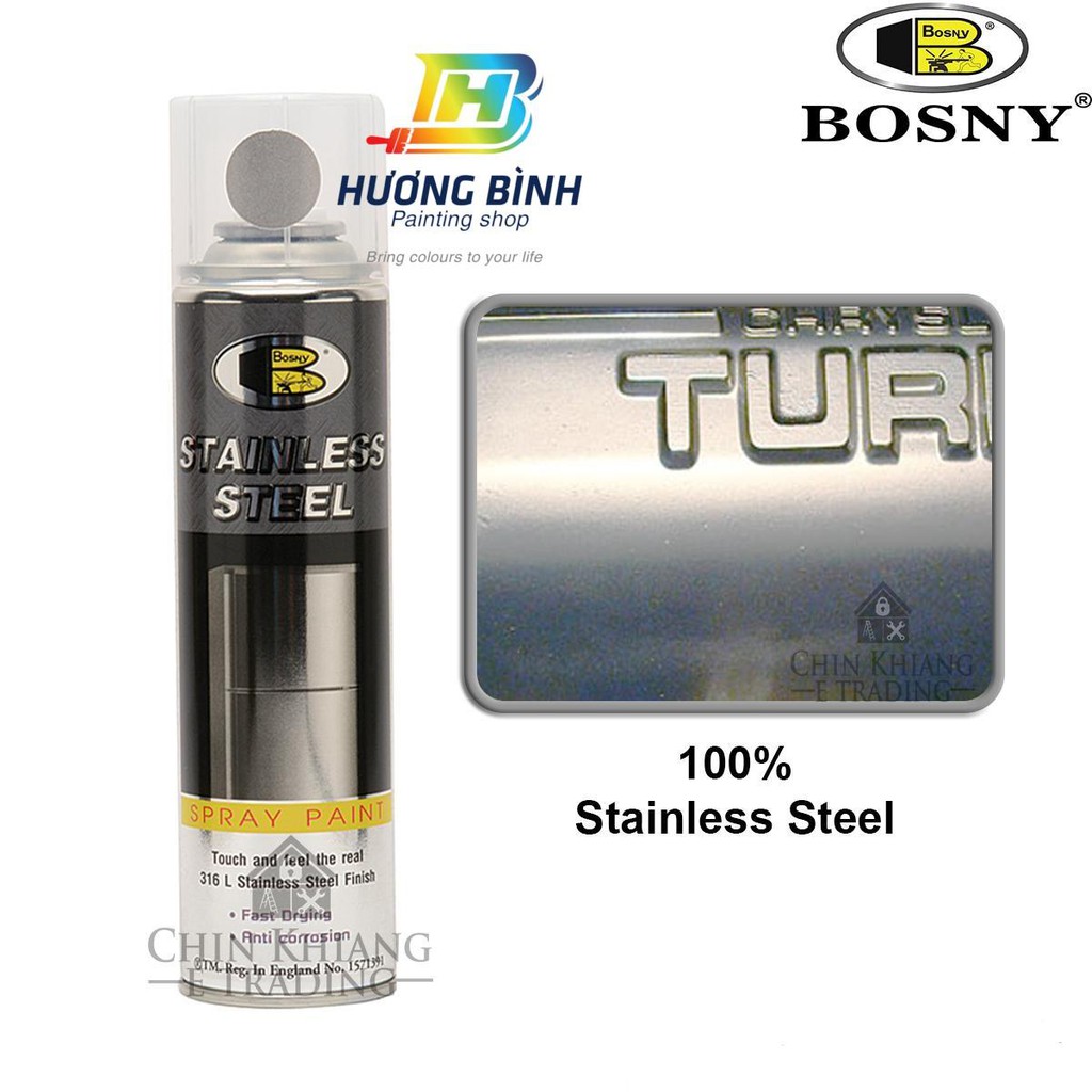 Sơn xịt BOSNY Stainless Steel B120 - sơn xịt mạ kẽm (thể tích 200cc)