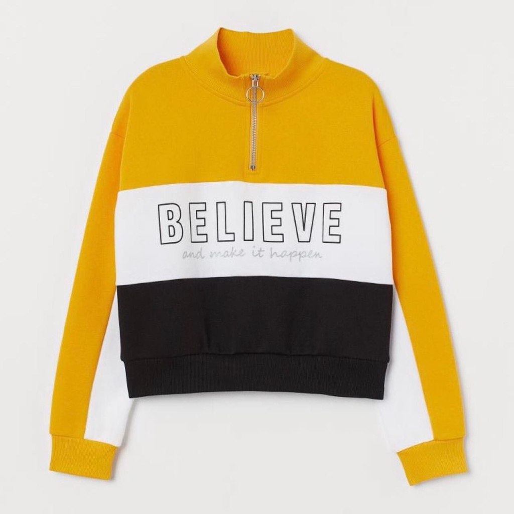 Áo nỉ bông Believe cổ khóa phối màu