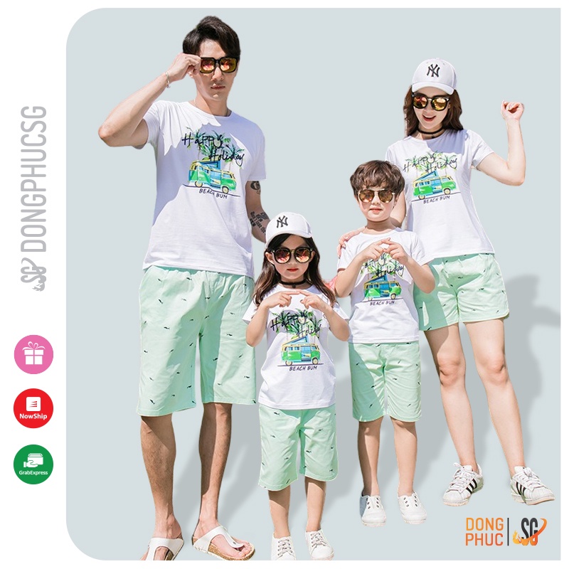 Áo thun đồng phục gia đình mẫu Holiday màu trắng thun cotton dày dặn mềm mịn GD419T | SG
