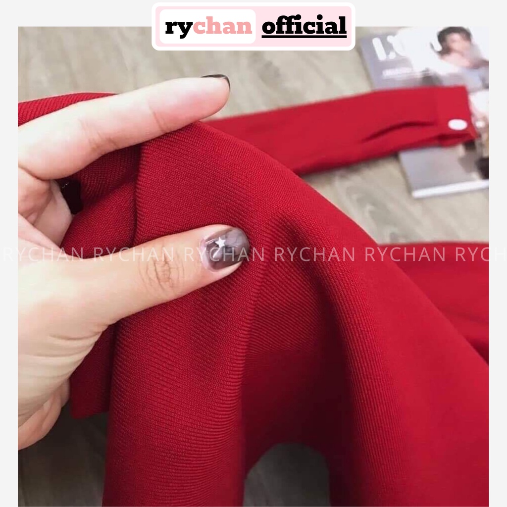 DX002 - Đầm Xòe Tay Dài Cổ V Tông Đỏ