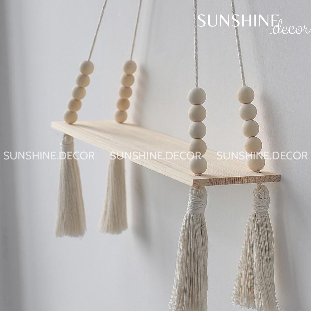 Kệ gỗ treo tường, kệ dây thừng treo cây trang trí decor phòng khách, phòng ngủ